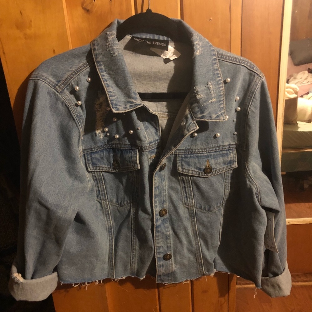 Pearl embellished jean jacket